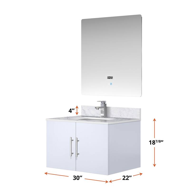 Monte Stainless Steel Bathroom Vanity Set with Marble Top, Chrome Faucet, 30" x 32" Mirror, Scratch & Stain Resistant