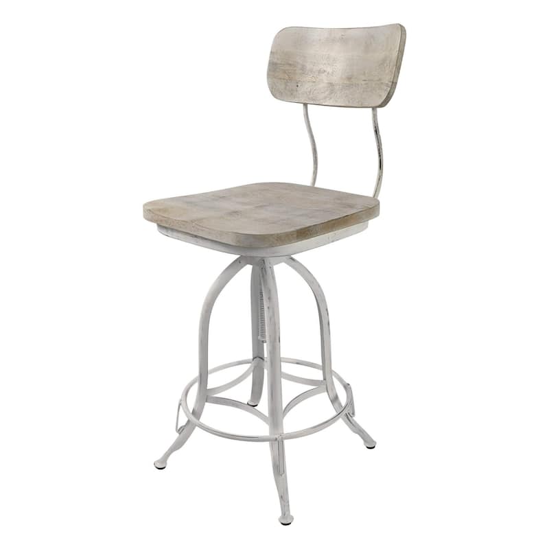 Adjustable Barstool with Curved Seat Back - 38.25" - White