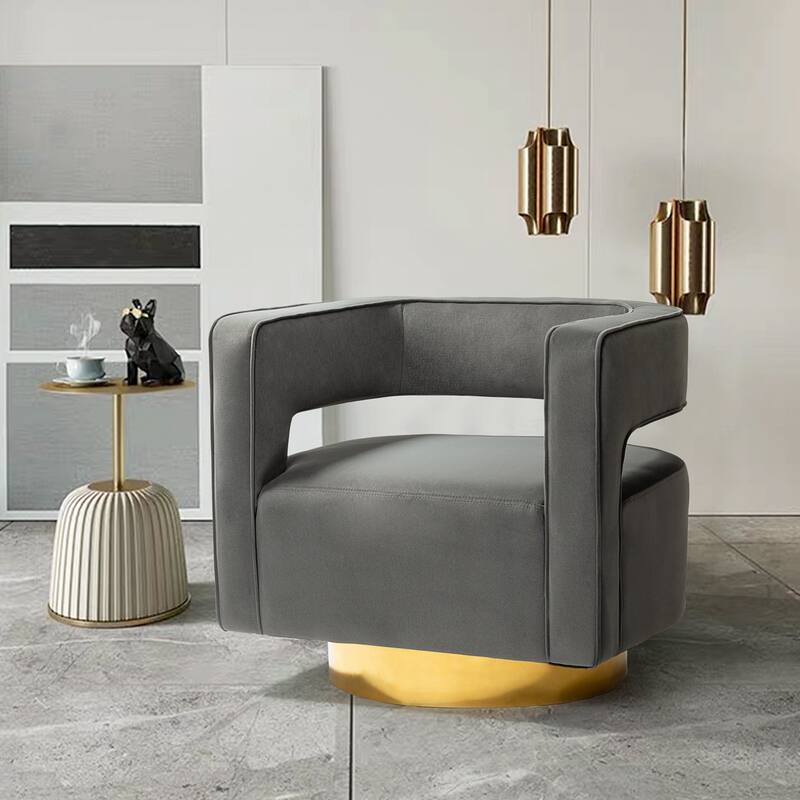 Carisa Modern Upholstered Swivel Open-Back Barrel Chair with Golden Base by HULALA HOME