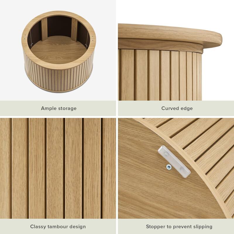 mopio Quin Round Fluted Coffee Table, Tambour Circle Living Room Table