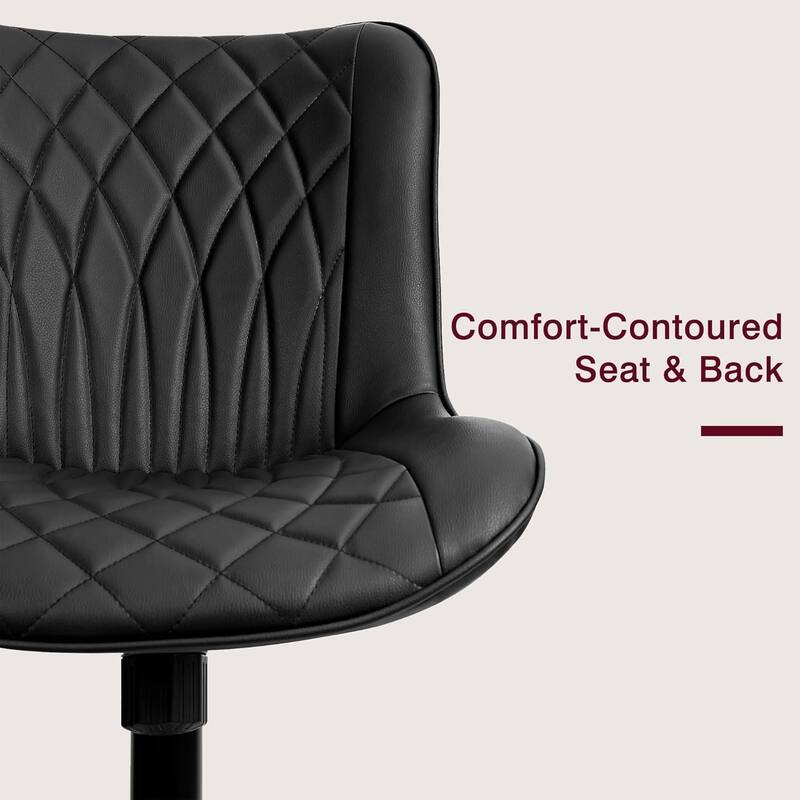 Javlergo Black Armless Office Chair with PU Leather Task Chair with Adjustable Height and Tilt Tension for Home Office Study