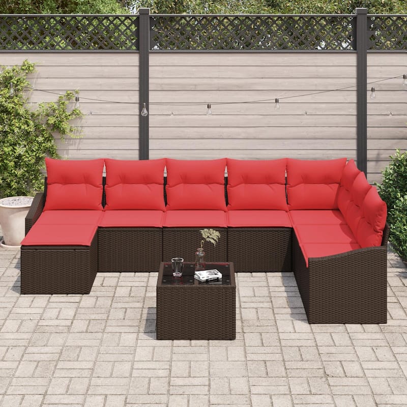 vidaXL 9 Piece Garden Sofa Set with Cushions - 113.6×70.3×46.1