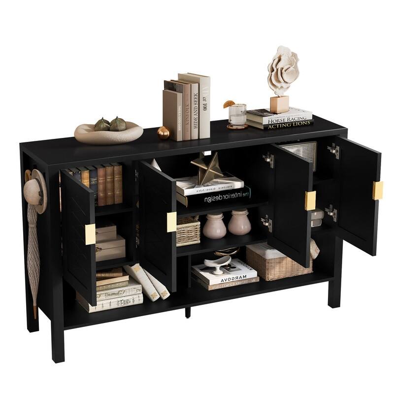 Modern 55.1" Storage Sideboard with 4-Doors, Multi Functional Buffet Table with Open Shelf and Adjustable Shelves