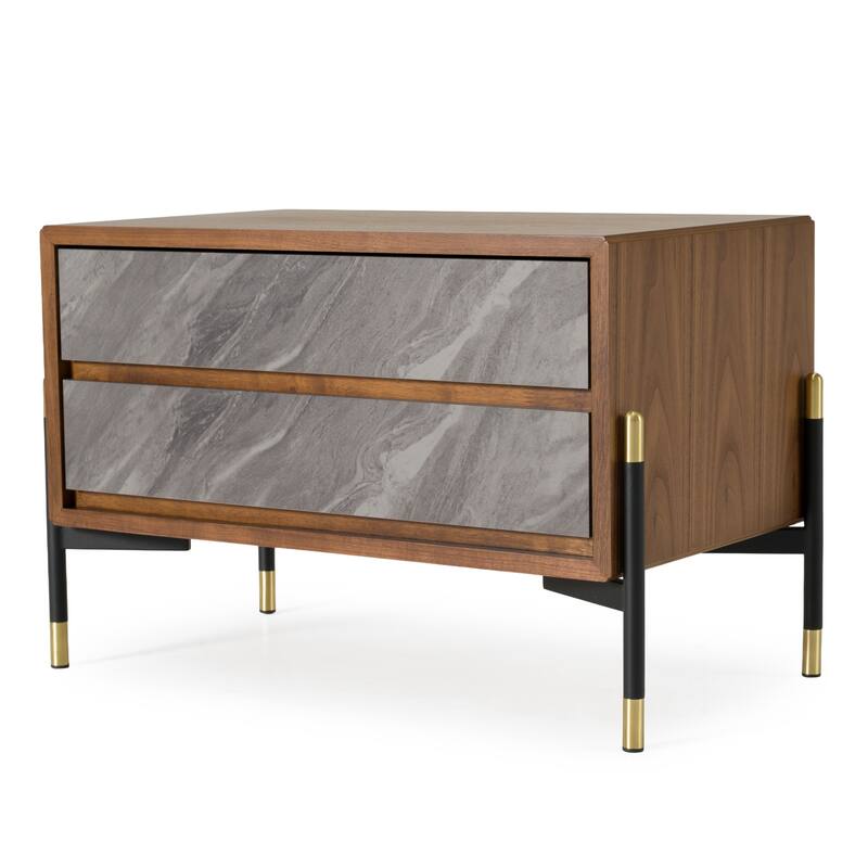 Nova Domus Metcalf Mid-Century Walnut & Grey Nightstand