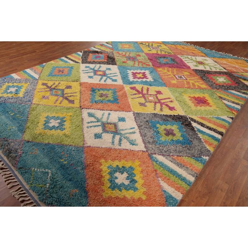 All-Over Trellis Moroccan Oriental Area Rug Handmade Wool Carpet - 8'11" x 12'3"