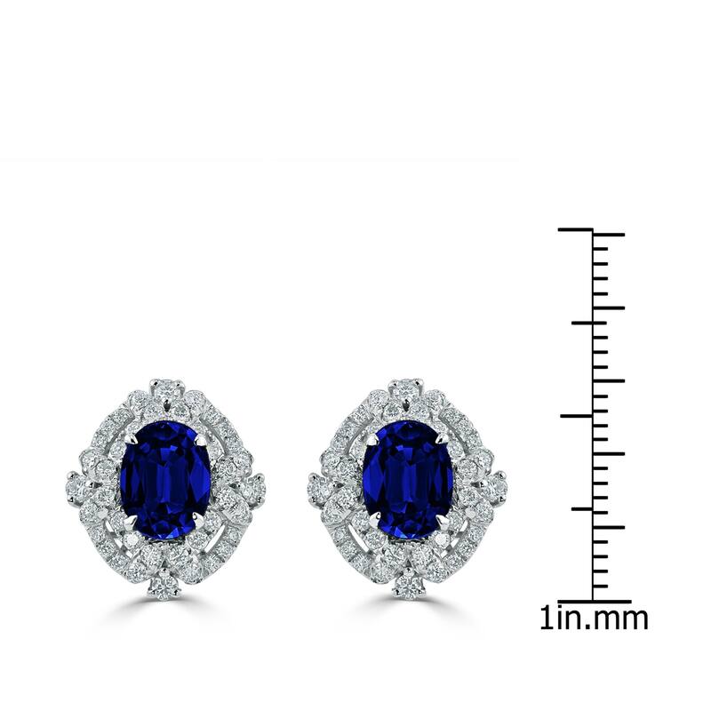 Auriya 18k White Gold 3 1/5ct Blue Sapphire and 5/8ct Diamond Halo Earrings