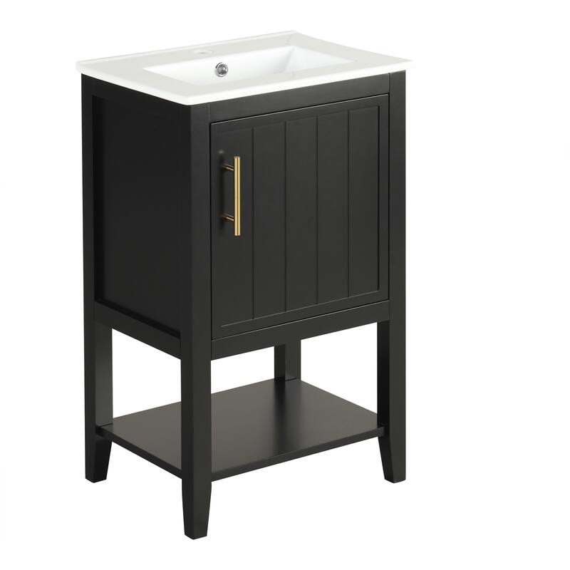 20" Bathroom Vanity with Sink, Soft Closing Door, Storage Rack & Open Shelf - Modern Grey Freestanding Cabinet