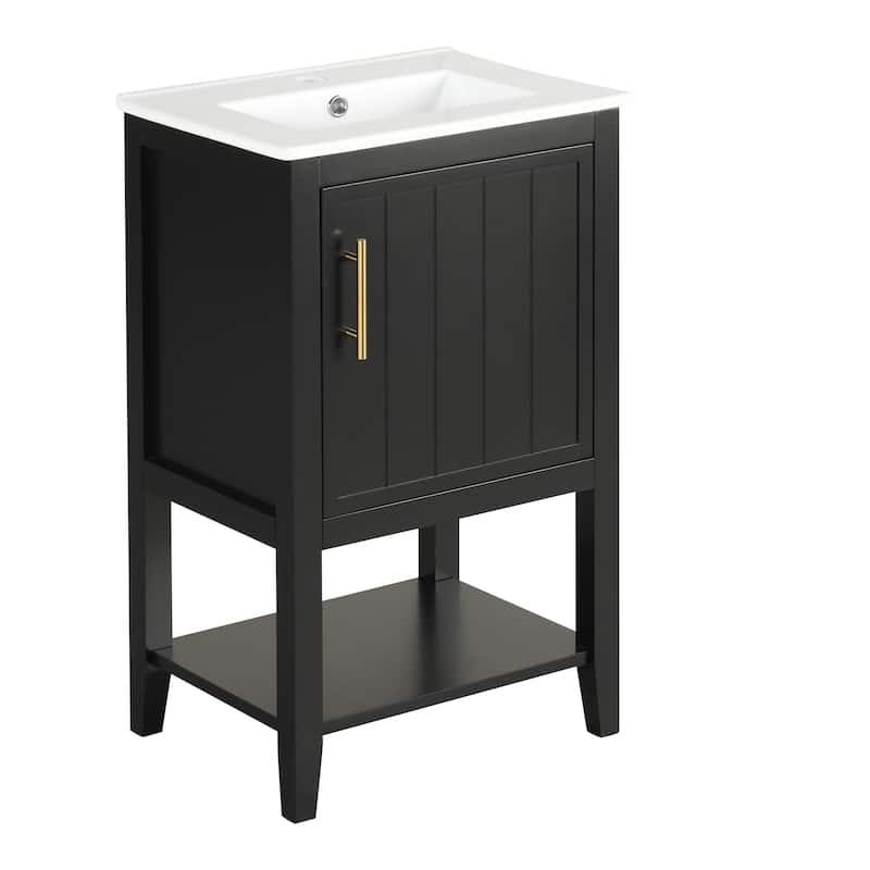 Roomfitters 20" Bathroom Vanity with Sink Soft Closing Door Storage Rack and Open Shelf Compact Modern Design
