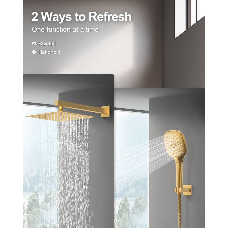 GRANDJOY Shower System 10inch Wall Mount Rainfall Shower Head and Handheld Shower Spray Multifunction