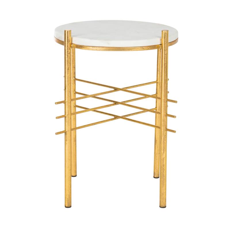 SAFAVIEH Gusti Round Accent Table - White / Gold - 15.5" x 15.5" x 20" - 16Wx16Dx20H