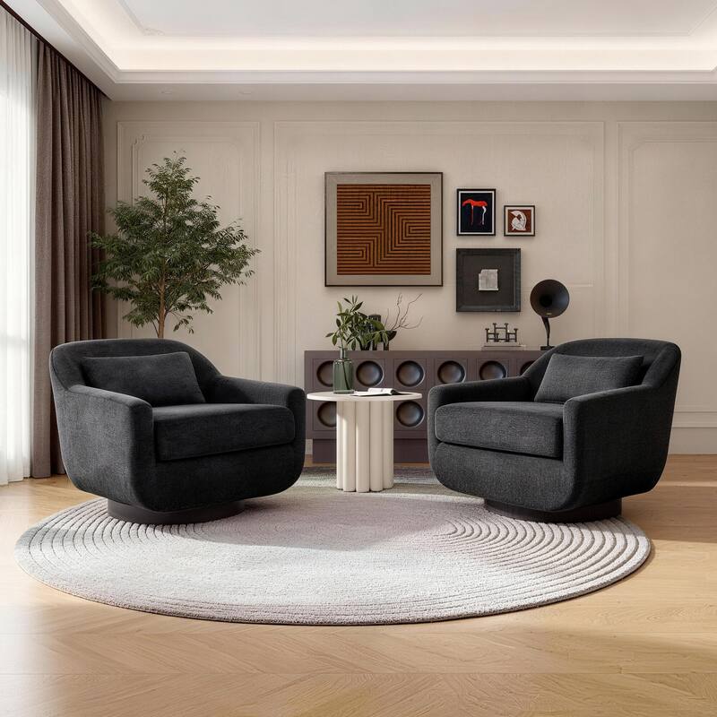 Chenille 360-Degree Swivel Chairs With Lumbar Pillow (Set of 2)