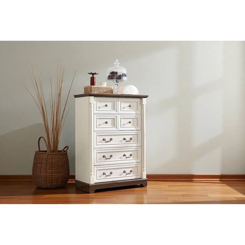 Rustic 7-Drawer Dresser Chest for Bedroom Wooden Base Storage Cabinet Antique Two-Tone Wood Grain for Living Room