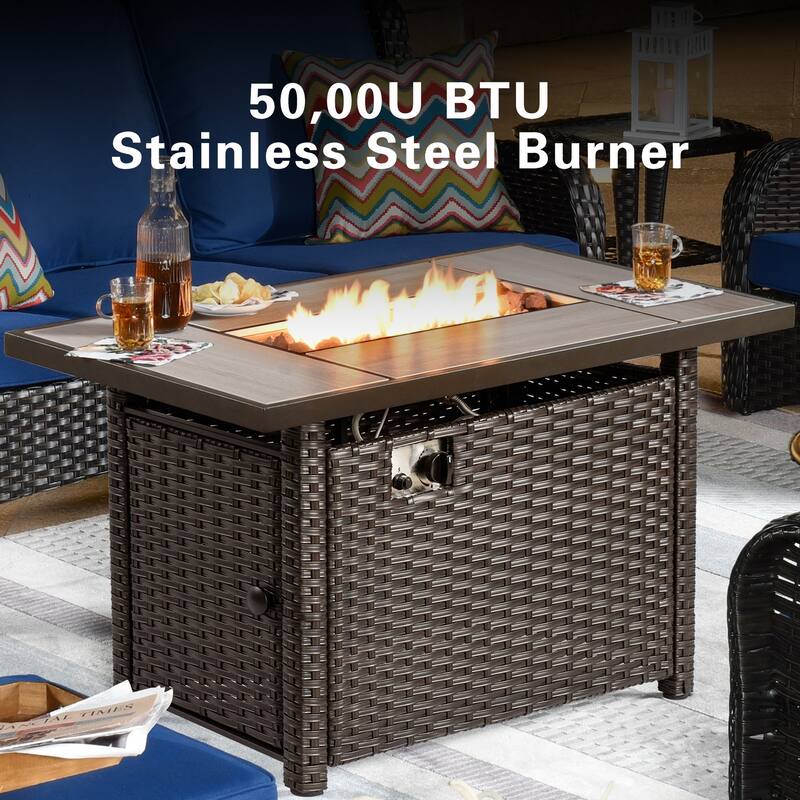 OVIOS 7-piece Patio Swivel Chair Set with 42" Fire Table