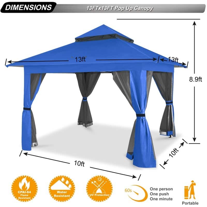 ABCCANOPY 13'x13' Pop Up Gazebo with Mosquito Netting - 13ftx13ft
