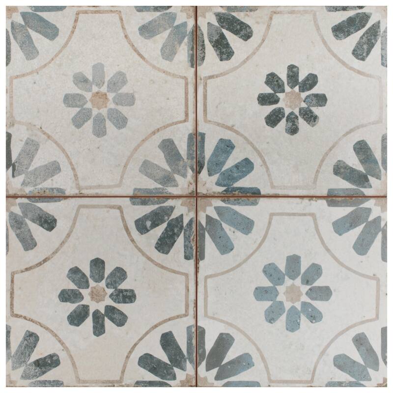 Merola Tile Kings Blume Blue 17-5/8" x 17-5/8" Ceramic Floor and Wall Tile