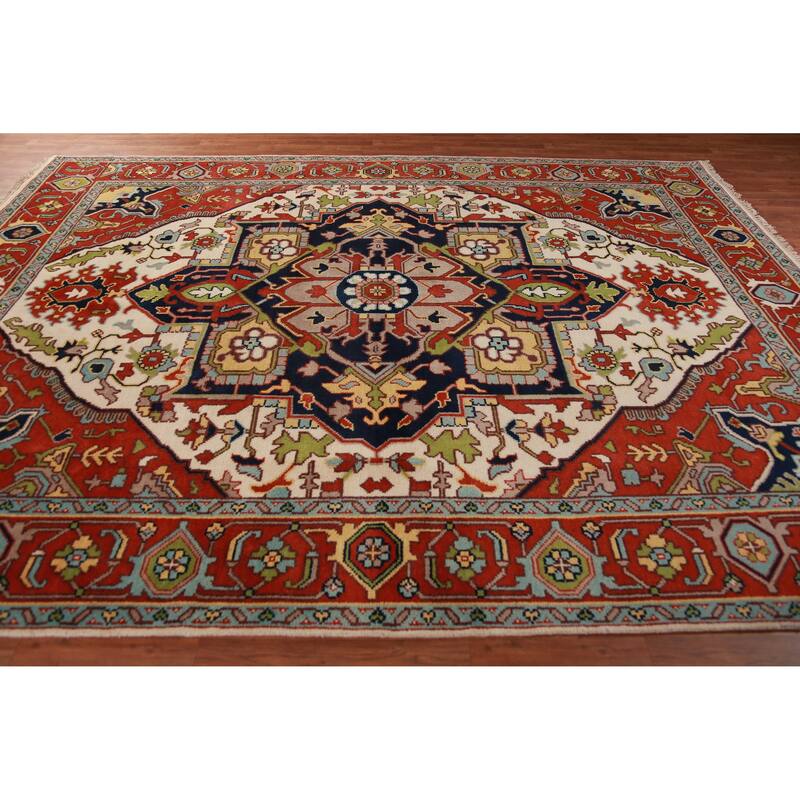 Medallion Ivory Oushak Oriental Area Rug Handmade Wool Carpet - 8'10" x 11'10"