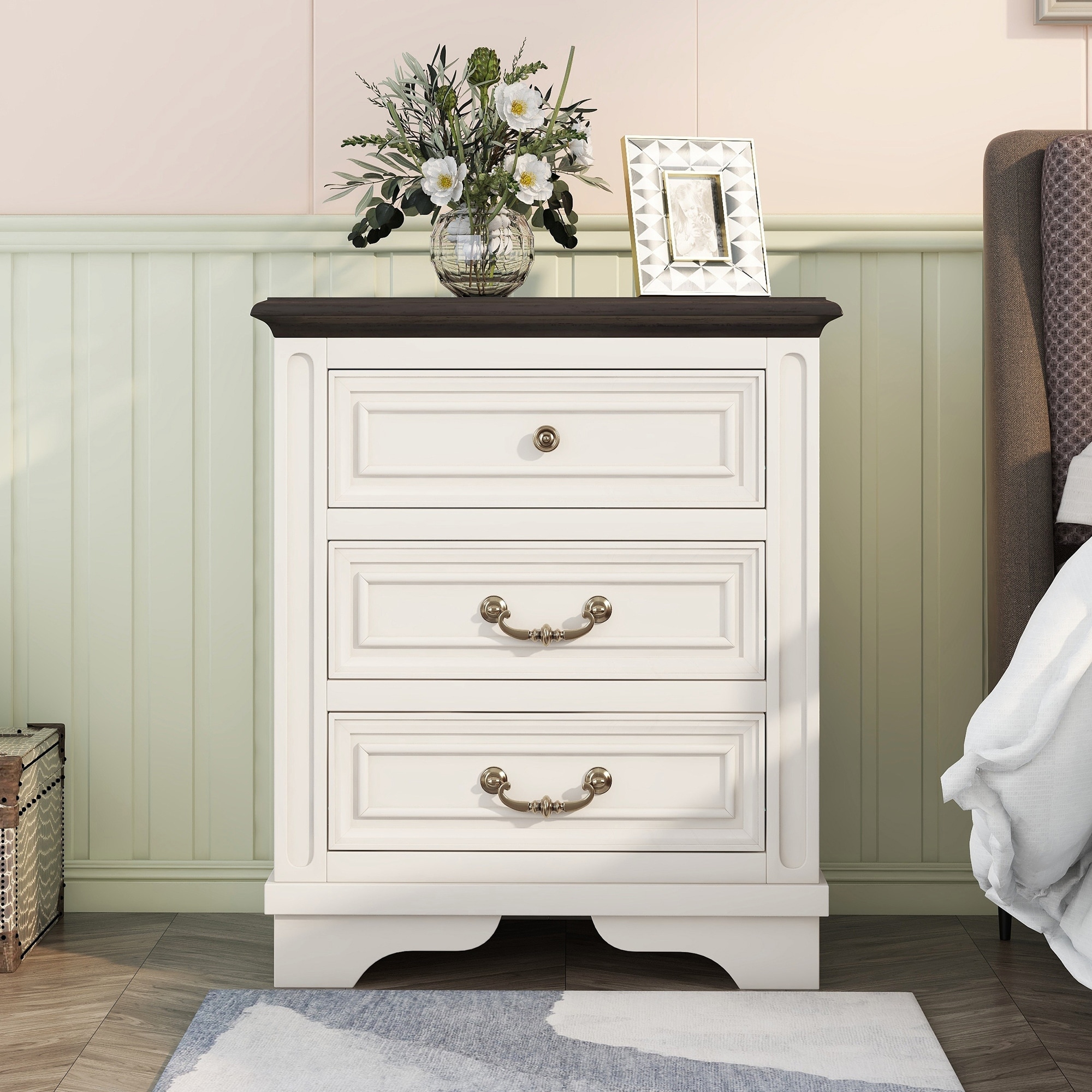 Nightstand with 3 Drawers and USB Charging Ports Living Room Bedroom Beige Bed Bath Beyond 37430166