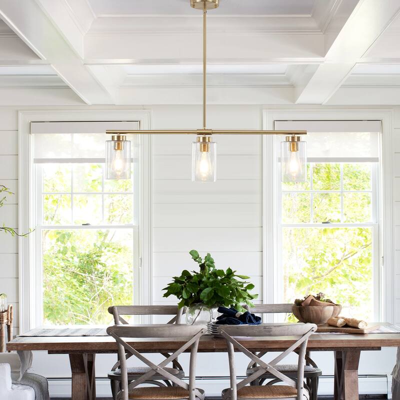 3-Light Kitchen Island Pendant Light with Bubble Glass Shade, Classic Semi Flush Mount Chandelier for Dining Room Living Room