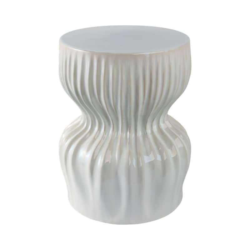 Ceramic Garden Stool Textured Wave Design for Home Decor - 19" White