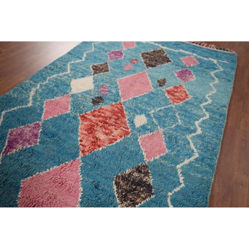 Turquoise Blue Moroccan Oriental Area Rug Hand-Knotted Wool Carpet - 5'0"x 9'1"
