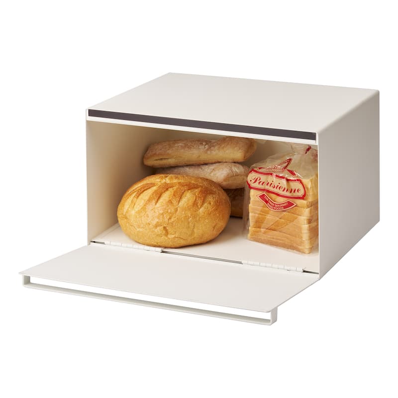 Yamazaki Home Bread Box - Two Styles, Steel, Horizontal, Holds 22.2 lbs - L 13.58 x W 15.75 x H 9.45 inches - White