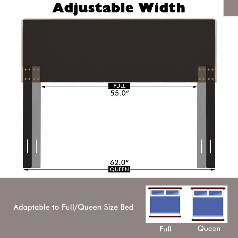 Modern Button Tufted Headboard with Rubber Wood Legs