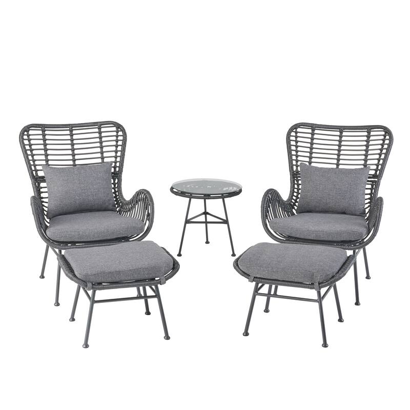 Montana Outdoor 5-piece Wicker Chat Set by Christopher Knight Home - Gray + Black + Dark Gray