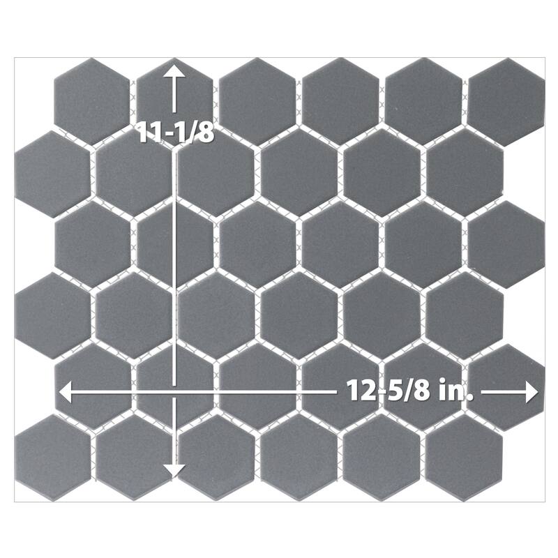 Merola Tile Metro 2" Hex Glossy Grey 11-1/8" x 12-5/8" Porcelain Floor and Wall Tile