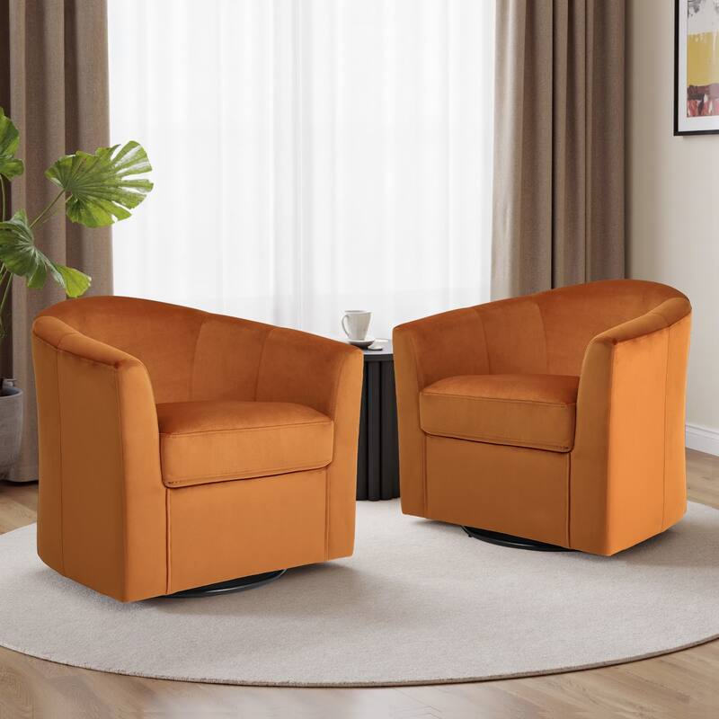 2 Set Modern Upholstered Swivel Barrel Chair Living Room Accent Chair