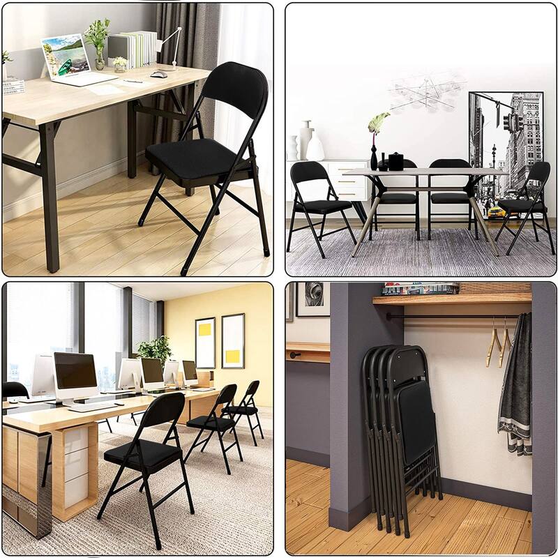 Folding Chair Set Fabric Upholstered Padded Seat Metal Frame for Home Office Dining Room (Set of 4 or 6)