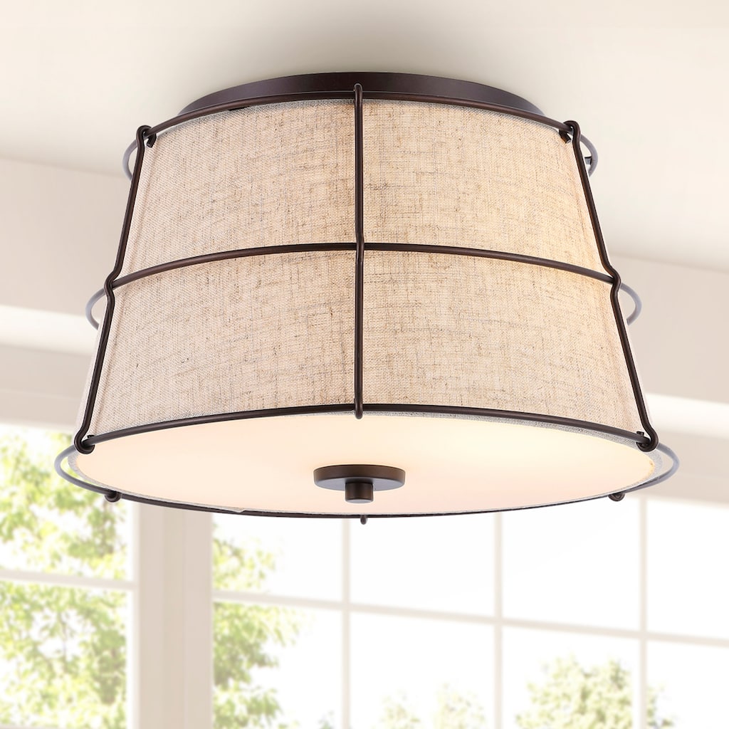 Chadwick 14" 2-Light Rustic Farmhouse Iron LED Flush Mount, Oil Rubbed Bronze by JONATHAN Y - 2 Light