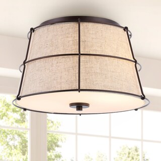 Chadwick 14" 2-Light Rustic Farmhouse Iron LED Flush Mount, Oil Rubbed Bronze by JONATHAN  Y