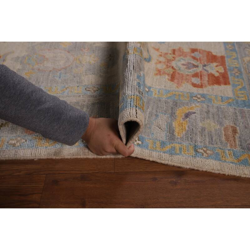 Vegetable Dye Oushak Area Rug Handmade Beige Wool Carpet - 5'0"x 6'10"