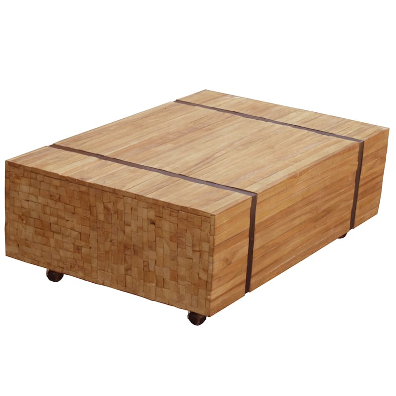 Chic Teak Rustic Teak Wood Hanover Coffee Table With Wheels