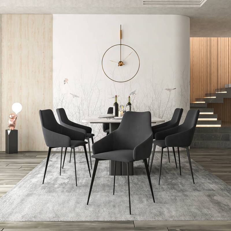 Sonnet Dining Chair with Armrests and Black Powder-Coated Iron Legs Set of 4