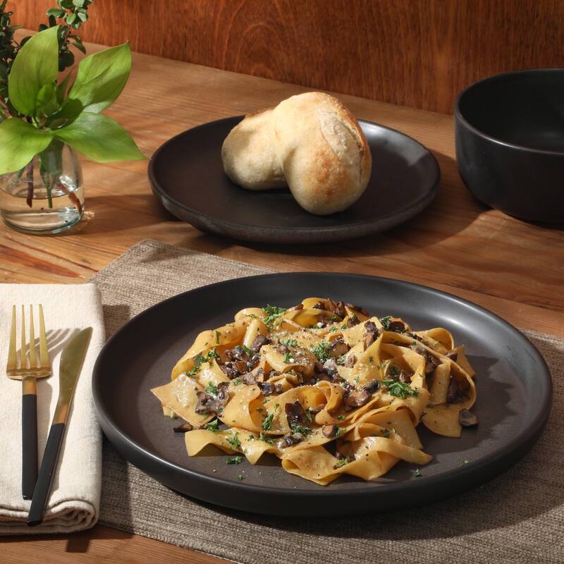 Gibson Elite Pasco (Service for 4) Plates and Double Bowl Reactive Glaze Stoneware Ceramic Dinnerware Set