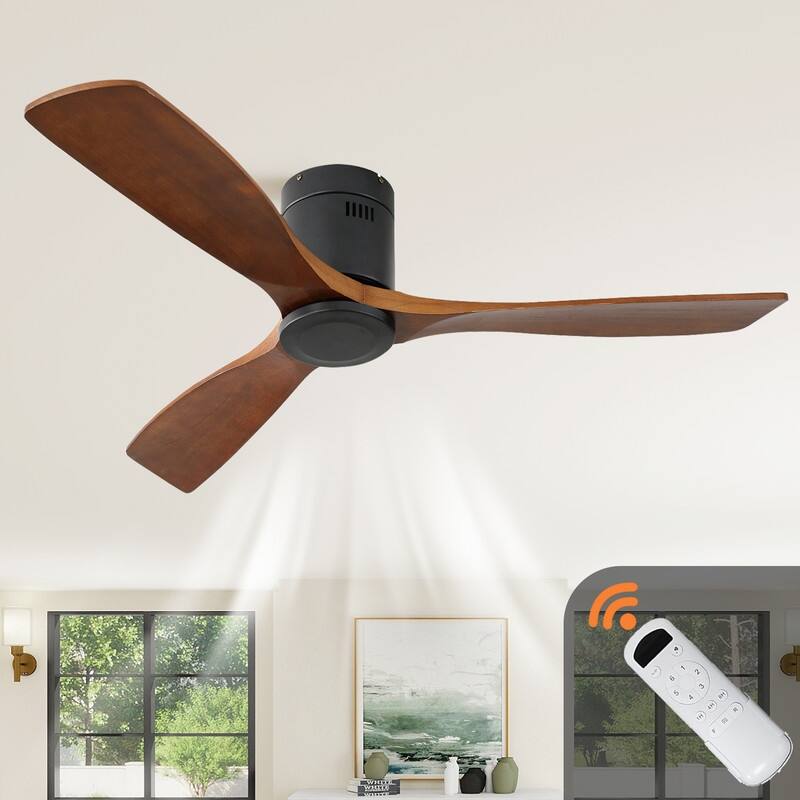 Sleek 52" Low Profile Walnut Ceiling Fan – Quiet, Remote Controlled, No Light - Remote
