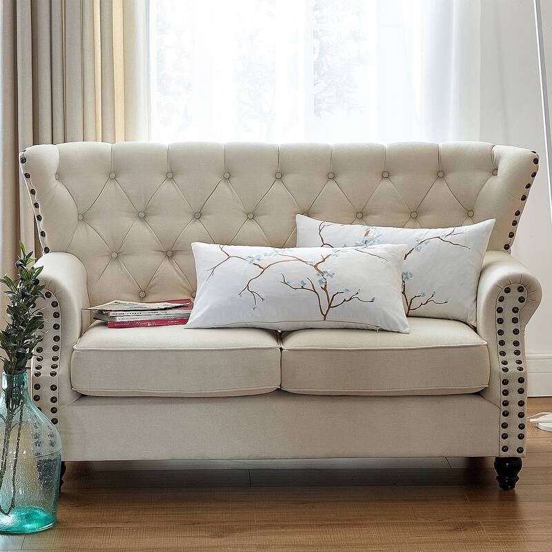 Embroidery Canvas Pillow Shell 2 Piece Set, Cherry Blossom, NO INSERT - 14" x 26" - Light Blue Cherry Blossom