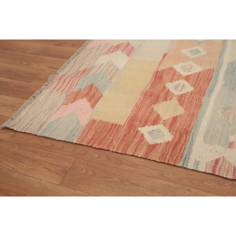 Hand Woven Oriental 100% Wool Carpet Southwestern Tribal Multi-Colored Kilim Runner Rug - 12' 1'' X 2' 7''