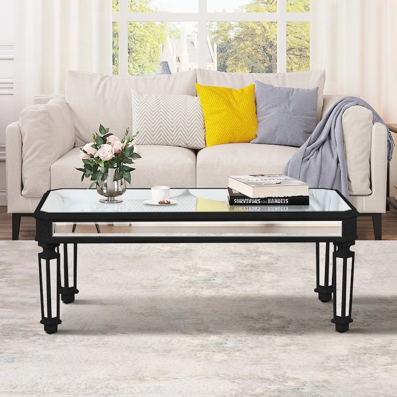 Vintage-Inspired Mirrored Coffee Table with Exquisite Carvings for Living and Office
