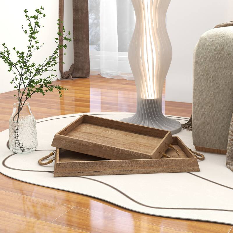 Caydence Rectangle Wood Trays, Set of 2 - 24.5" x 17" x 2.5"