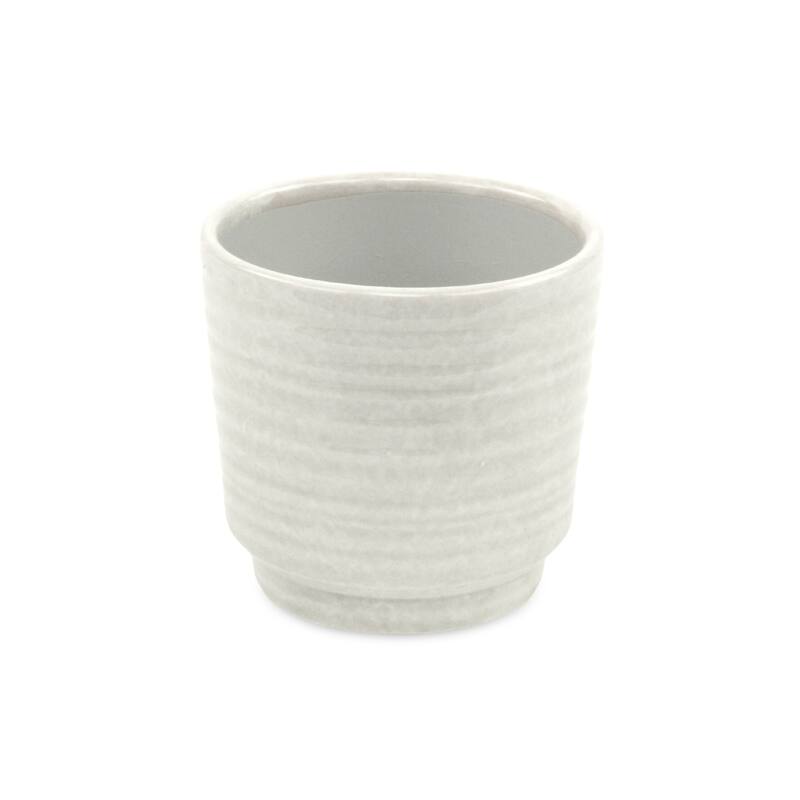 HomeRoots White Ceramic 23 Ounce Round Distressed Pot Planter - 4.50 in. x 4.25 in. x 4.50 in.