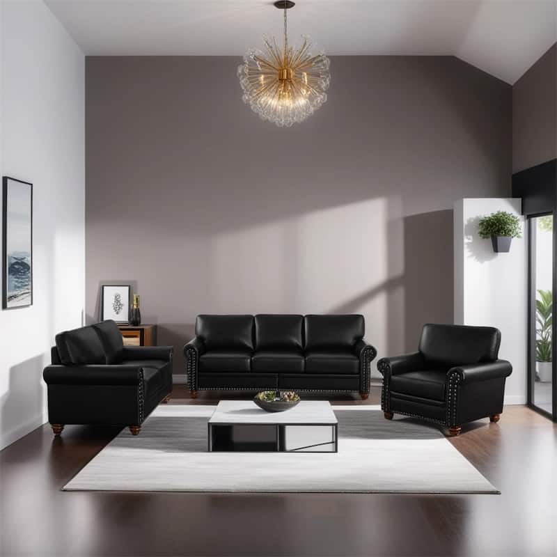 Living Room Sofa with Storage Sofa 1+2+3 Sectional,Faux Leather - Black