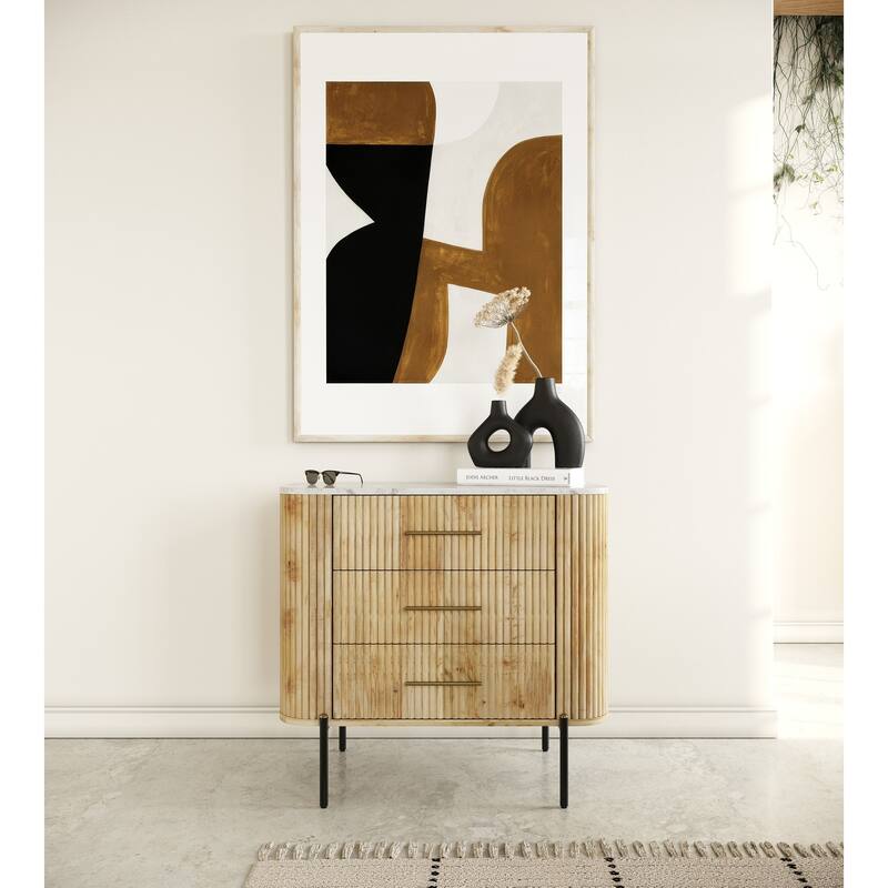 Modrest Cambridge Modern White Marble & Washed Mango 3 Drawer Dresser