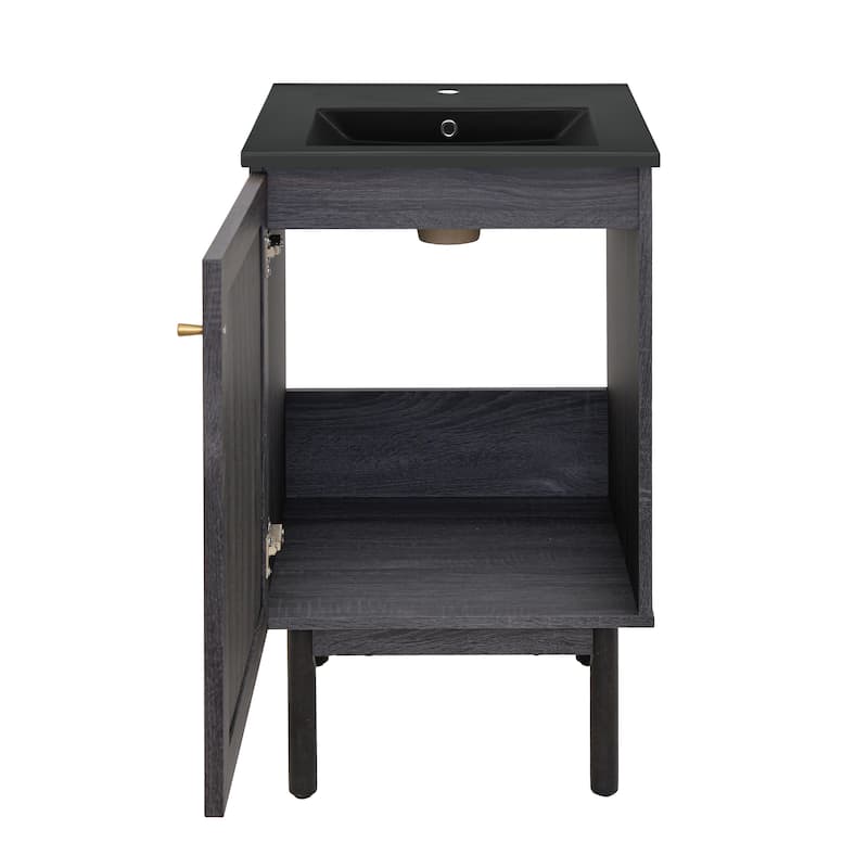 Classe 18 In. Black Oak Bathroom Vanity With Black Ceramic Sink Top