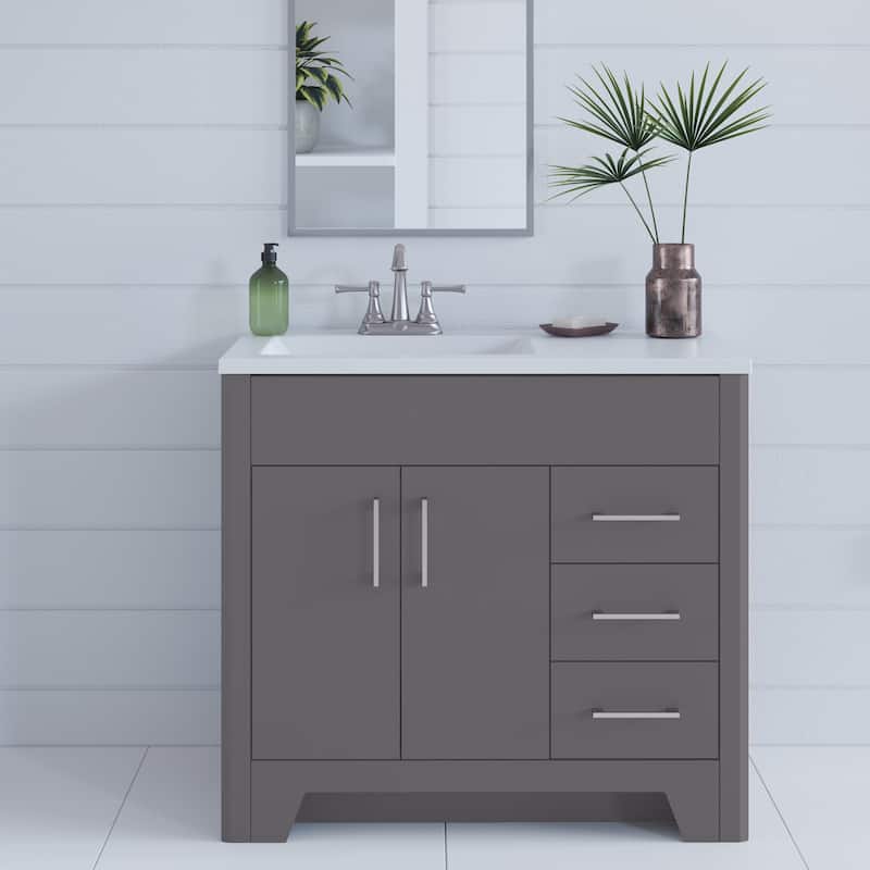 Spring Mill Cabinets Salil 36.5" Bathroom Vanity With Cabinet, 2 Drawers, and Offset Sink