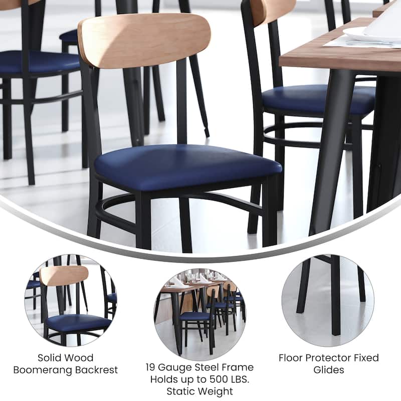 Commercial Metal Dining Chair with Wood Seat and Boomerang Back
