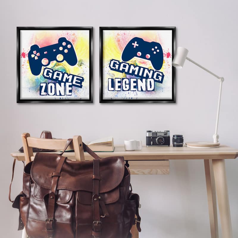 Stupell Retro Splatter Game Phrases Framed Floater Canvas Wall Art Design By Marcus Prime (Set of 2)