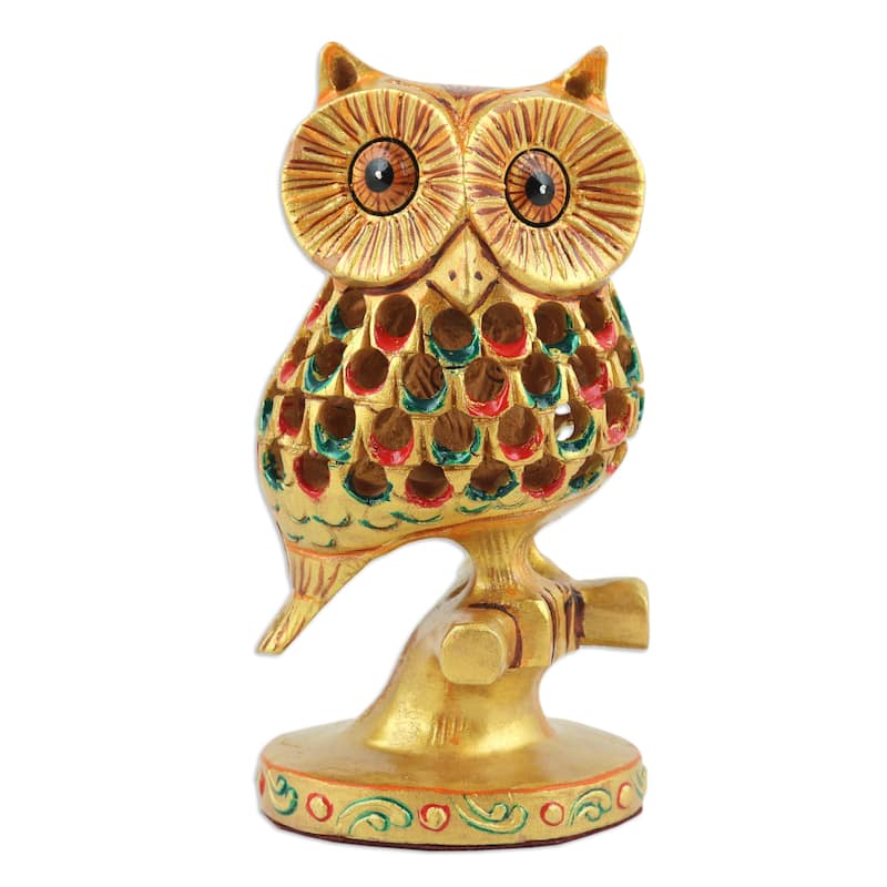 Novica Handmade Palatial Owl Wood Sculpture