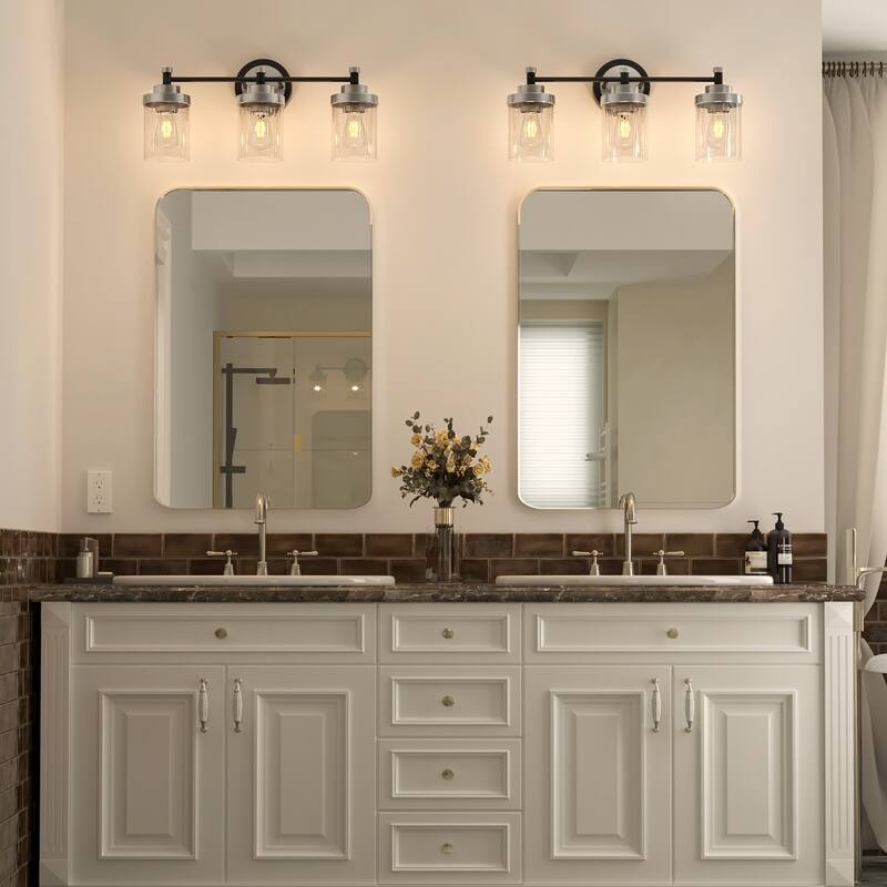 Modern Dimmable Vanity Light with Clear Ribbed Glass Shades E26 Sockets